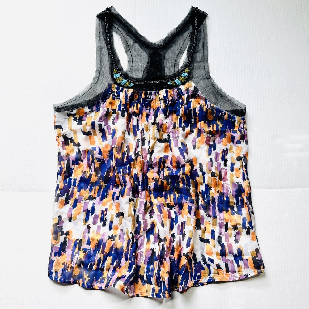 Printed Tank with Mesh at Shoulder and Beading NWT - Size M